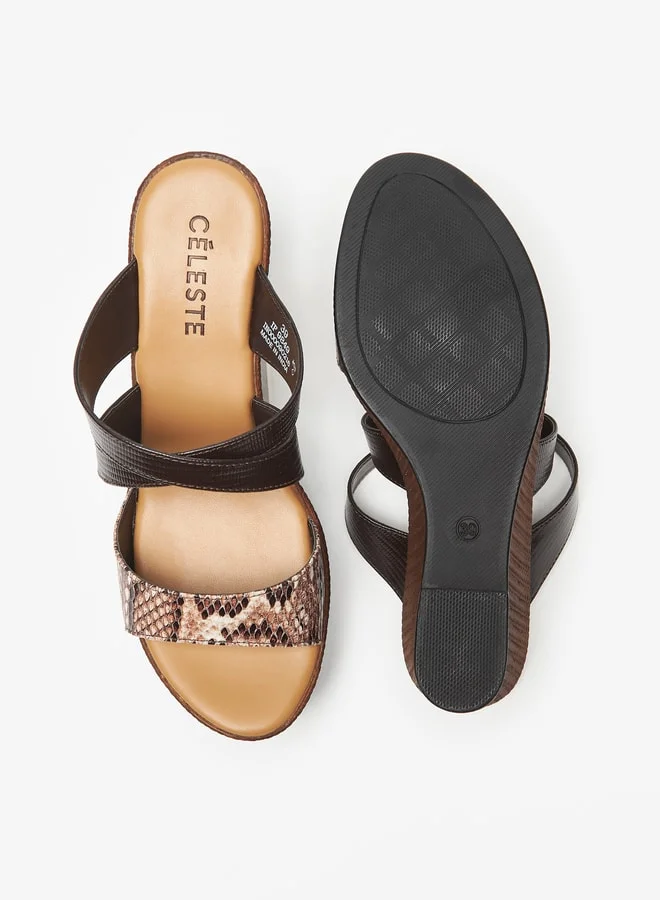 سيليست Women Strappy Slip On Sandals with Wedge Heels