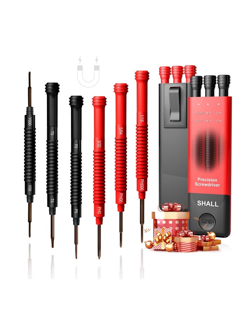 6-Piece Precision Screwdriver Set, 12 Sizes Magnetic Small Screwdrivers Included, Double-end S2 Mini Phillips/Slotted/Torx/ Pentalobe/Triwing, Repair Tool Kit for Laptop, Watch, Electronics - Image 1