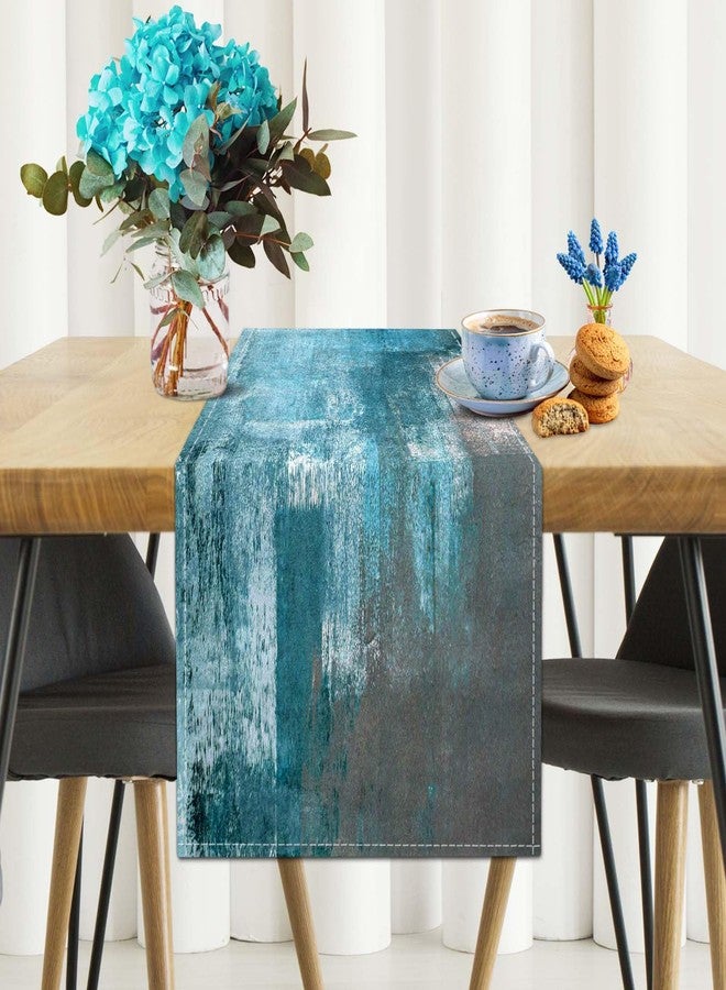 AILUER Table Runner Modern Abstract Art Painting Linen Dresser Runner Rustic Farmhouse Style Table Decor for Kitchen Dining Wedding Coffee Home Party (Teal, 13"x 71") - Image 2