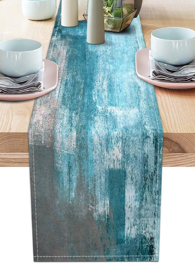 AILUER Table Runner Modern Abstract Art Painting Linen Dresser Runner Rustic Farmhouse Style Table Decor for Kitchen Dining Wedding Coffee Home Party (Teal, 13"x 71") - Image 1