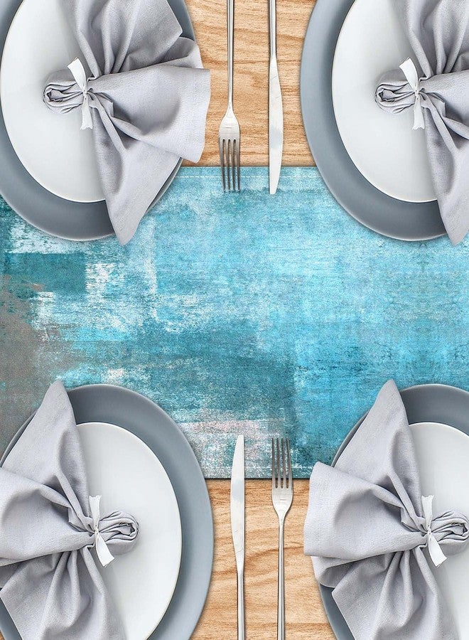 AILUER Table Runner Modern Abstract Art Painting Linen Dresser Runner Rustic Farmhouse Style Table Decor for Kitchen Dining Wedding Coffee Home Party (Teal, 13"x 71") - Image 4