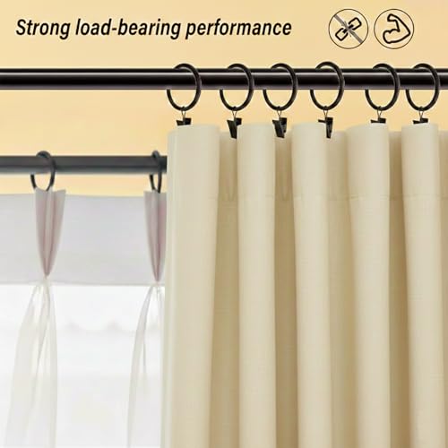 Lansian 44Pack Curtain Rings with Clips Hooks, Rustproof Metal Stainless Steel Drapery Rings, 2in Interior Diameter Curtain Hangers Clips, Fits Diameter 1.8 in Rod, Vintage Black - Image 2