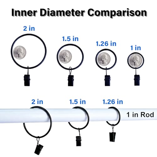 Lansian 44Pack Curtain Rings with Clips Hooks, Rustproof Metal Stainless Steel Drapery Rings, 2in Interior Diameter Curtain Hangers Clips, Fits Diameter 1.8 in Rod, Vintage Black - Image 4