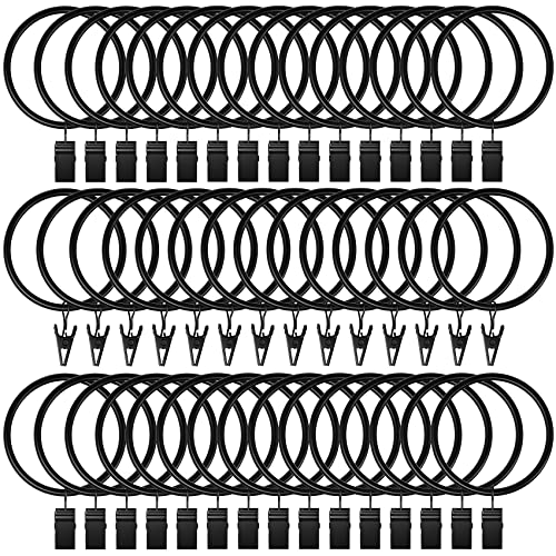 Lansian 44Pack Curtain Rings with Clips Hooks, Rustproof Metal Stainless Steel Drapery Rings, 2in Interior Diameter Curtain Hangers Clips, Fits Diameter 1.8 in Rod, Vintage Black - Image 1