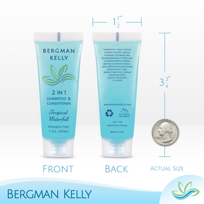 BERGMAN KELLY Round Soap Bars, 2in1 Shampoo & Conditioner 2-Piece Set (Tropical Waterfall, 1 oz each, 100 pc), Delight Your Guests with Revitalizing & Refreshing Sanitary Toiletries & Hotel Amenities - Image 3