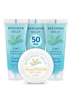 BERGMAN KELLY Round Soap Bars, 2in1 Shampoo & Conditioner 2-Piece Set (Tropical Waterfall, 1 oz each, 100 pc), Delight Your Guests with Revitalizing & Refreshing Sanitary Toiletries & Hotel Amenities - pzsku/ZC6A194DD97EEBF87EA53Z/45/_/1738755190/8f25090e-64ac-4a84-b6dc-4359279f1b68