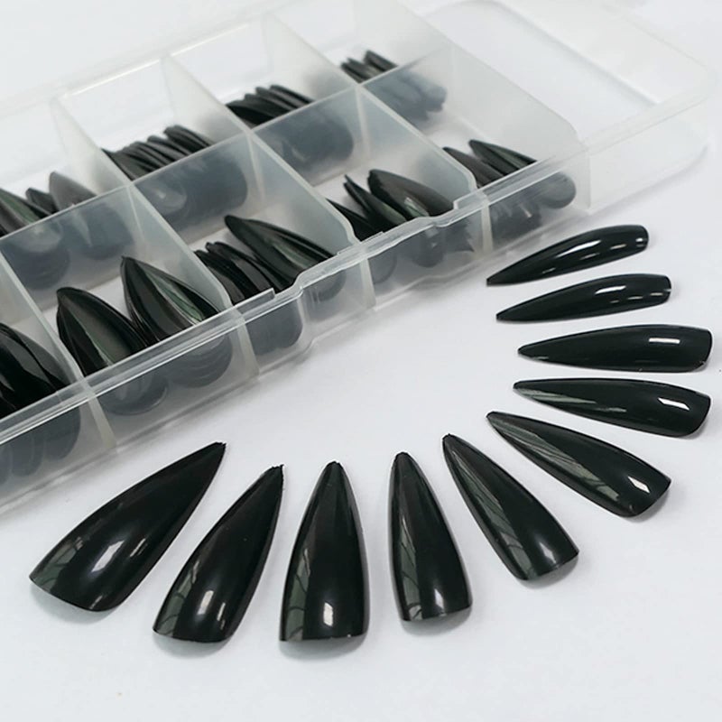Lifextol Glossy Fake Nail 100pc Full Cover Acrylic Black Long Stiletto Press on Nails art Tips False Nail for Beginner Women and Girls ManicureBlack