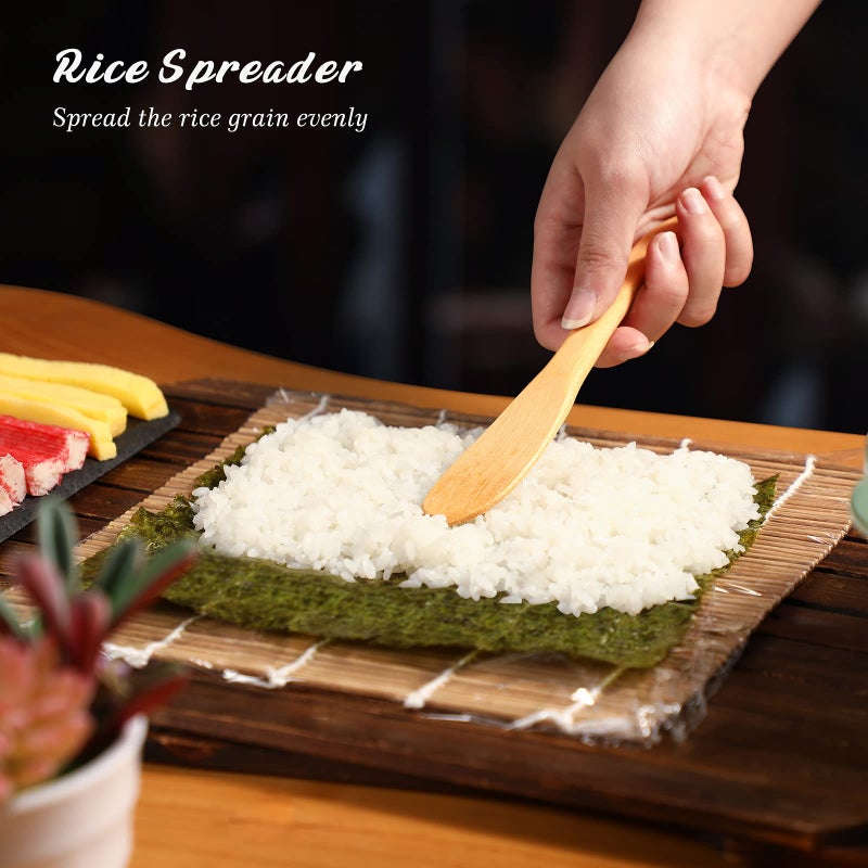 Delamu Sushi Making Kit, Delamu Bamboo Sushi Mat, Including 2 Sushi Rolling Mats, 5 Pairs of Chopsticks, 1 Paddle, 1 Spreader, 1 Beginner Guide PDF, Beginner Sushi Kit, Sushi Plates - Image 4