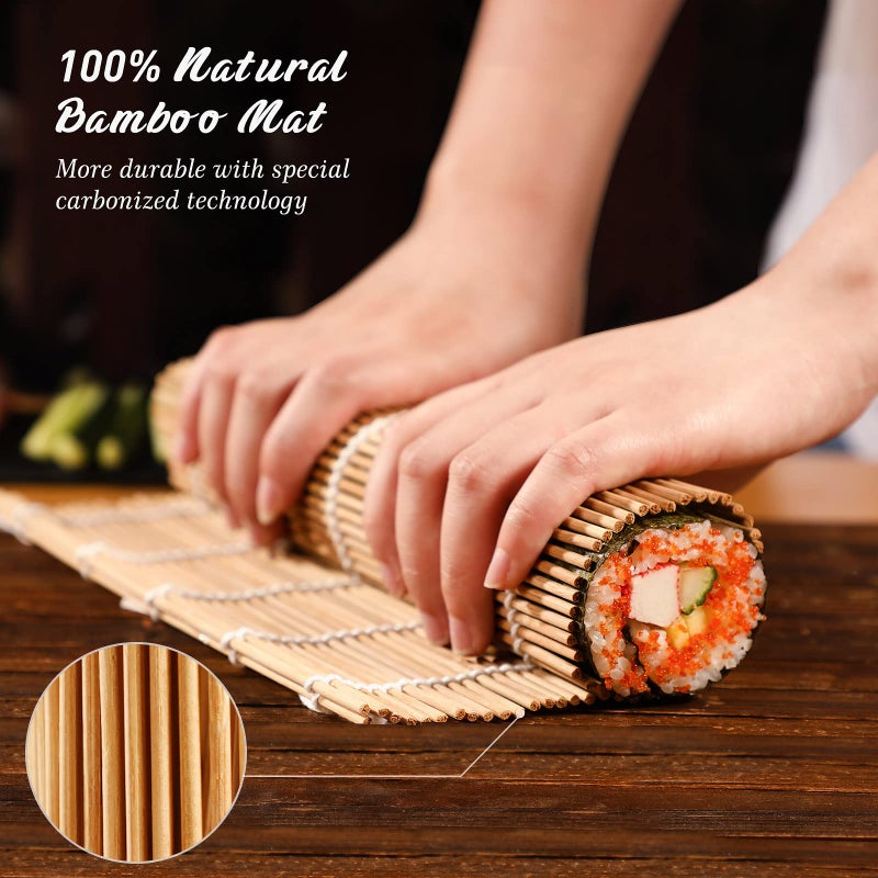 Delamu Sushi Making Kit, Delamu Bamboo Sushi Mat, Including 2 Sushi Rolling Mats, 5 Pairs of Chopsticks, 1 Paddle, 1 Spreader, 1 Beginner Guide PDF, Beginner Sushi Kit, Sushi Plates - Image 2