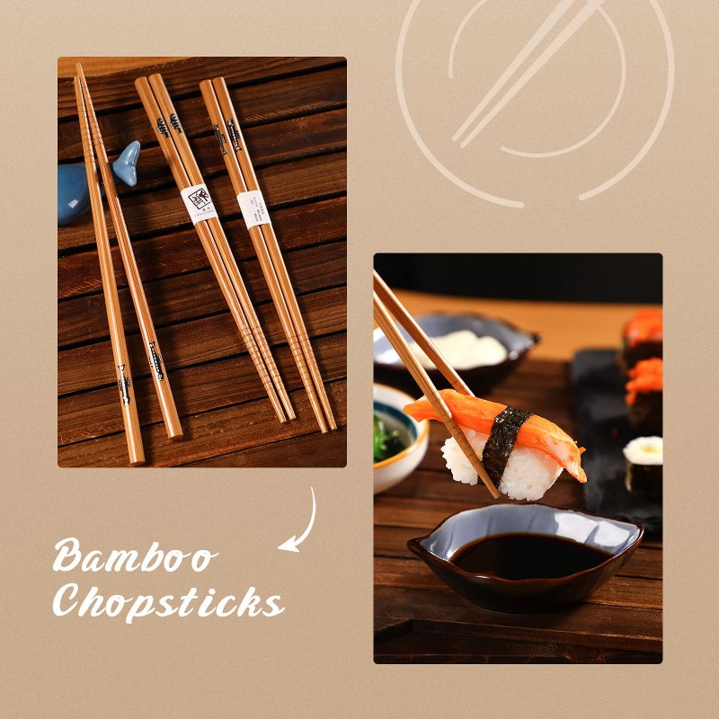 Delamu Sushi Making Kit, Delamu Bamboo Sushi Mat, Including 2 Sushi Rolling Mats, 5 Pairs of Chopsticks, 1 Paddle, 1 Spreader, 1 Beginner Guide PDF, Beginner Sushi Kit, Sushi Plates - Image 5