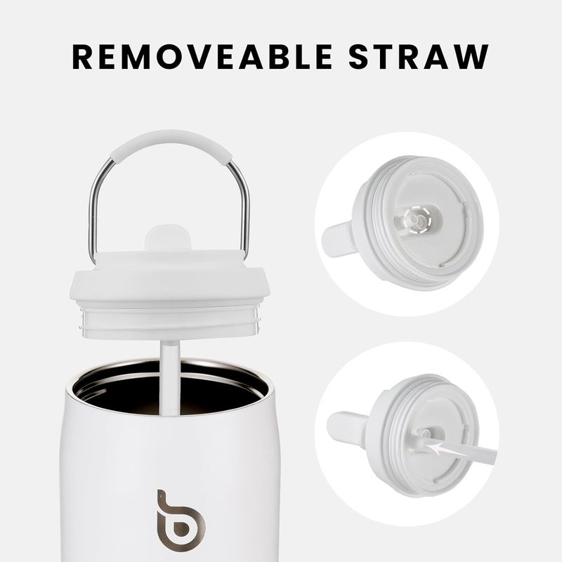 bottle bottle زجاجة زجاجة 32 أونصة زجاجة ماء من الفولاذ المقاوم للصدأ مع قشة وغطاء - معزولة بالفراغ، مقاومة للتسرب، بيضاء - Image 5