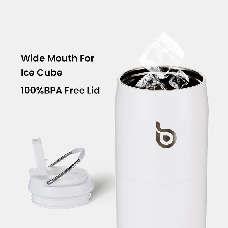 bottle bottle زجاجة زجاجة 32 أونصة زجاجة ماء من الفولاذ المقاوم للصدأ مع قشة وغطاء - معزولة بالفراغ، مقاومة للتسرب، بيضاء - Image 4