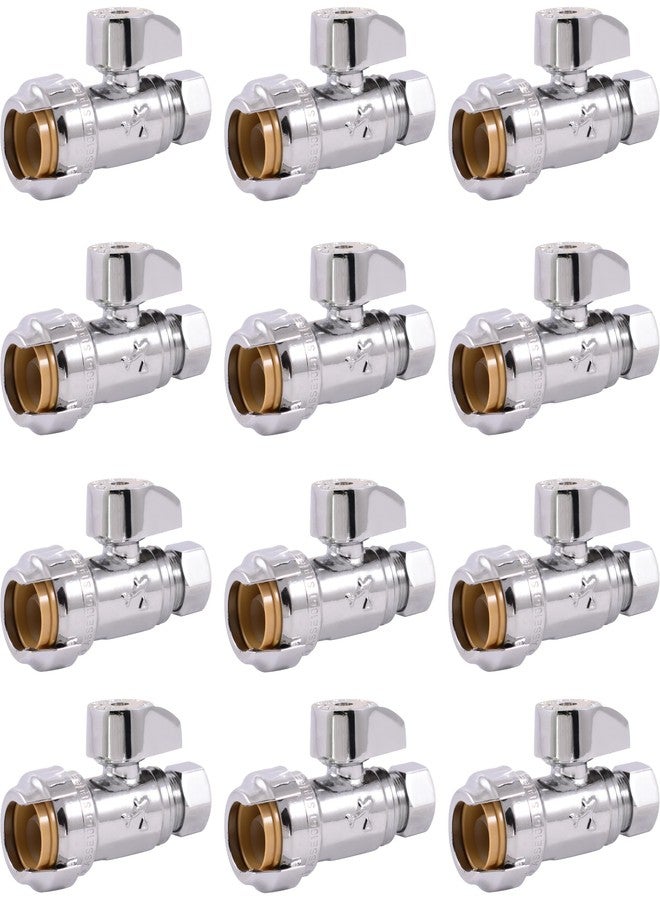 شارك بايت صمام إيقاف مستقيم ضاغط من SharkBite، مقاس 1/2 × 3/8 بوصة، عبوة من 12 قطعة، ربع دورة، وصلة سباكة نحاسية للتوصيل بالضغط، أنابيب PEX، نحاس، CPVC، PE-RT، HDPE، 23037LFZ - Image 1