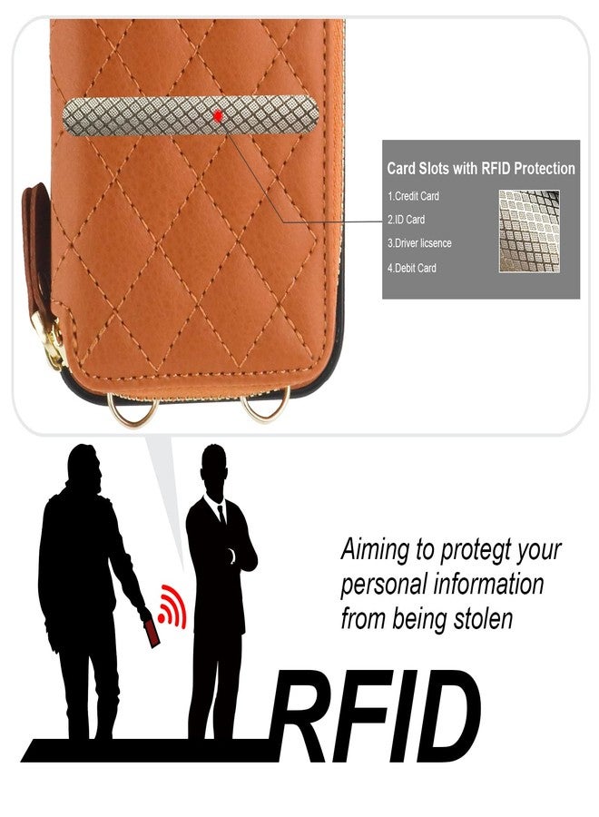 Bocasal Crossbody Wallet Case for iPhone 14 Plus, RFID Blocking PU Leather Zipper Handbag Purse Flip Cover, Kickstand Folio Case with Card Slots Holder Wrist Strap Lanyard 5G 6.7 Inch (Brown) - Image 3