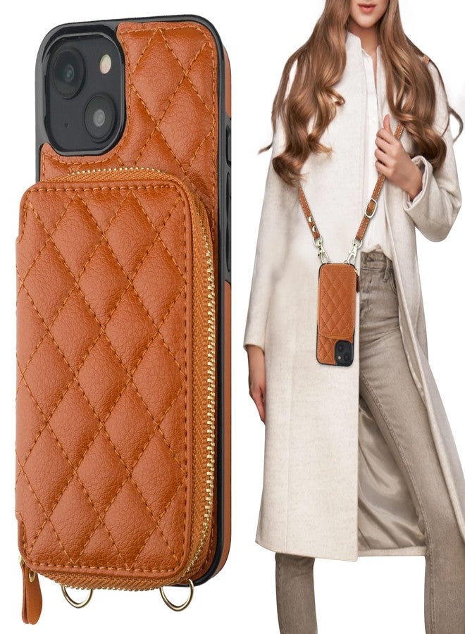 Bocasal Crossbody Wallet Case for iPhone 14 Plus, RFID Blocking PU Leather Zipper Handbag Purse Flip Cover, Kickstand Folio Case with Card Slots Holder Wrist Strap Lanyard 5G 6.7 Inch (Brown) - Image 1