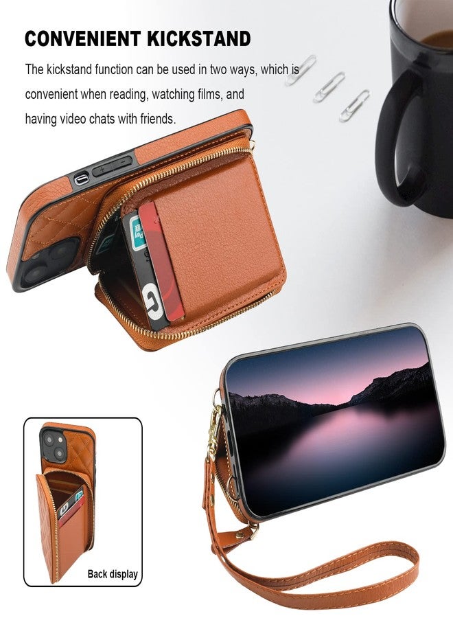 Bocasal Crossbody Wallet Case for iPhone 14 Plus, RFID Blocking PU Leather Zipper Handbag Purse Flip Cover, Kickstand Folio Case with Card Slots Holder Wrist Strap Lanyard 5G 6.7 Inch (Brown) - Image 5