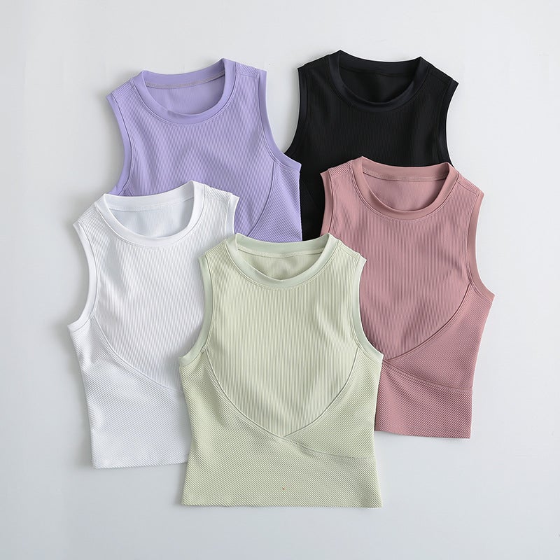 Women's Racerback Crop Top with Pads, Breathable for Yoga Running