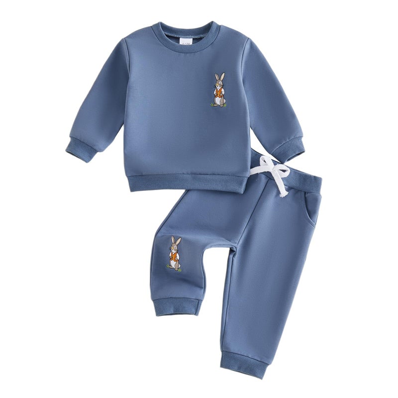 Amnnchya Toddler Baby Boy Girl Easter Outfit Rabbit Sweatshirt Bunny Pants Set Fall Winter Spring Clothes For Boys Girls Blue 34T - Image 2