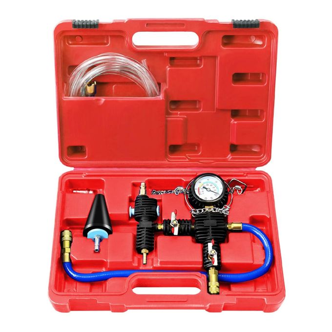 JIFETOR Cooling System Vacuum Purge Radiator Coolant Refill Tool Kit Universal Automotive Water Tank Pneumatic Vacuum Antifreeze Change Filler Set with Adapter Case Hose for Car Van SUV Truck