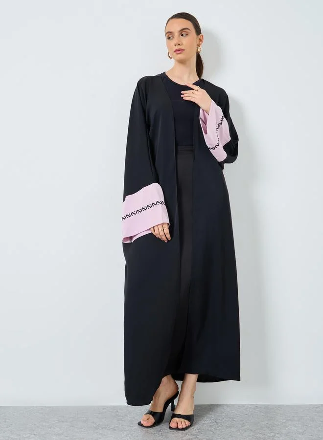تايك تو Take Two Colorblock Sleeve Open Front Abaya