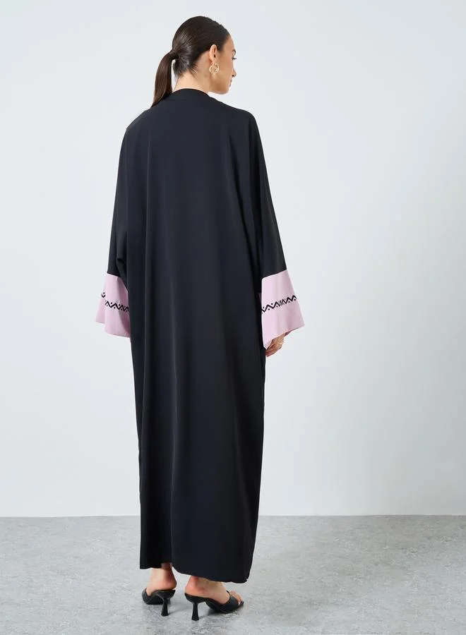 تايك تو Take Two Colorblock Sleeve Open Front Abaya
