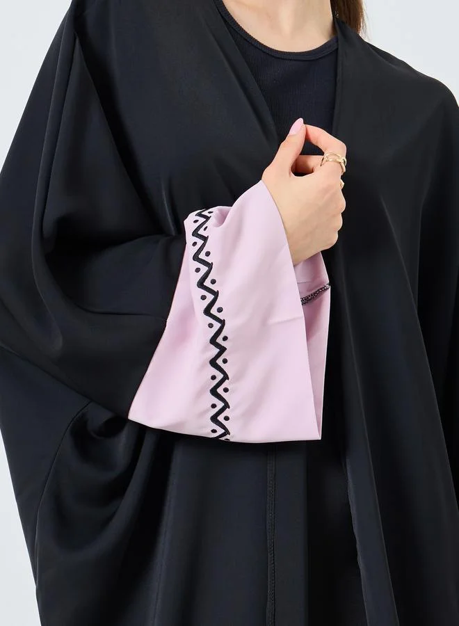 تايك تو Take Two Colorblock Sleeve Open Front Abaya