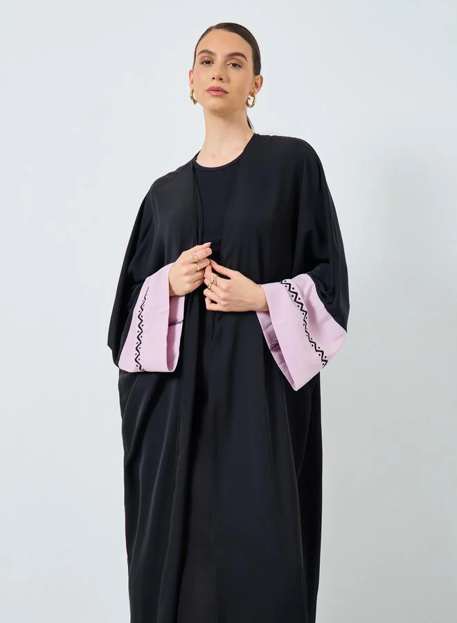 تايك تو Take Two Colorblock Sleeve Open Front Abaya