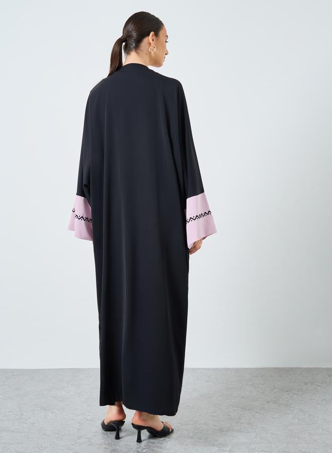 Take Two Colorblock Sleeve Open Front Abaya - Image 5