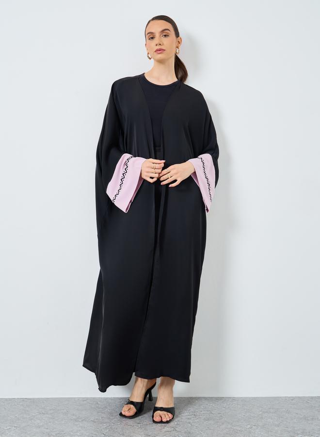 Take Two Colorblock Sleeve Open Front Abaya - Image 1