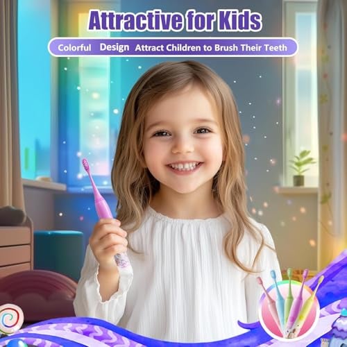 US1984 Sonic Electric Kids Toothbrush with 5 Modes, 3 Brush Heads & Rechargeable Battery, Ultra Soft Nylon Bristles, 2 Min Timer, IPX7 Waterproof, Type-C Electric Power Toothbrush (Purple) - Image 4