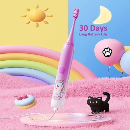 US1984 Sonic Electric Kids Toothbrush with 5 Modes, 3 Brush Heads & Rechargeable Battery, Ultra Soft Nylon Bristles, 2 Min Timer, IPX7 Waterproof, Type-C Electric Power Toothbrush (Purple) - Image 5