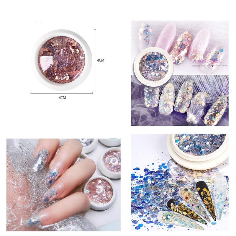 Beauty Empire DIY Nail Art Gradient Glitter Magic Color Changing Laser Thin Sequins Mixed Mirror Hexagon Shape Mermaid Flakes Spangles Palette Craft Glitters Holographic Manicure 8 PCS - Image 3