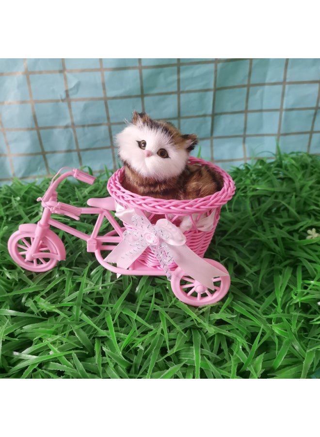 Simulation Cat Will Call Tricycle Cat Home Ornaments Children's Toys Shooting Crafts Simulation Animal Flower Basket-Color:It Will Be Called Pink Tricycle Green Cat - Image 1
