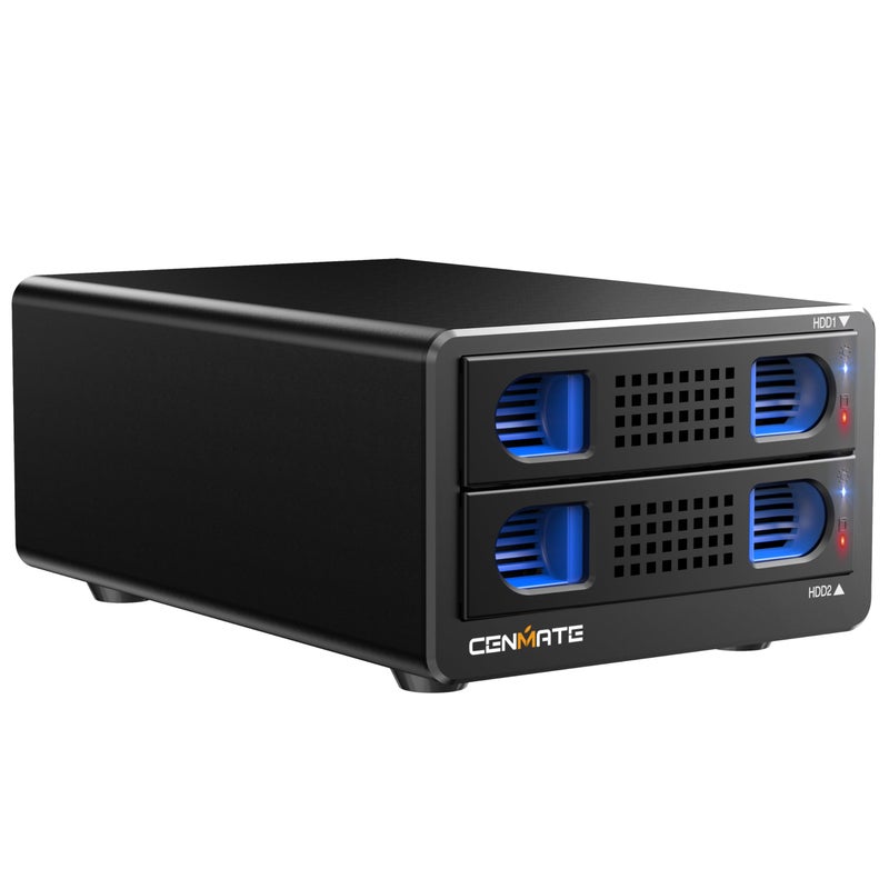 CENMATE Aluminum 2 Bay 10Gbps Hard Drive Enclosure with Cooling Fan for 2.5â€œ/3.5" SATA HDD/SSD with USB A/C 3.2 Gen 2, Support Hot Swappable, Tool-Free HDD Enclosure, DAS(NO RAID/NAS) - Image 1