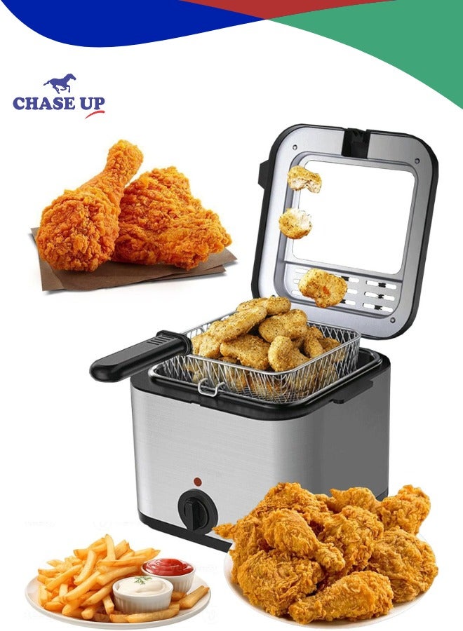 Chase Up 2.5L Visible Lid Deep Fryer for Home Use 1000W Fast Heating Oil Fryer with Adjustable Temperature, Anti-Splatter Design, Stainless Steel Electric Deep Fryer for Chicken, Fries, Snacks, Family Kitchen - Image 1
