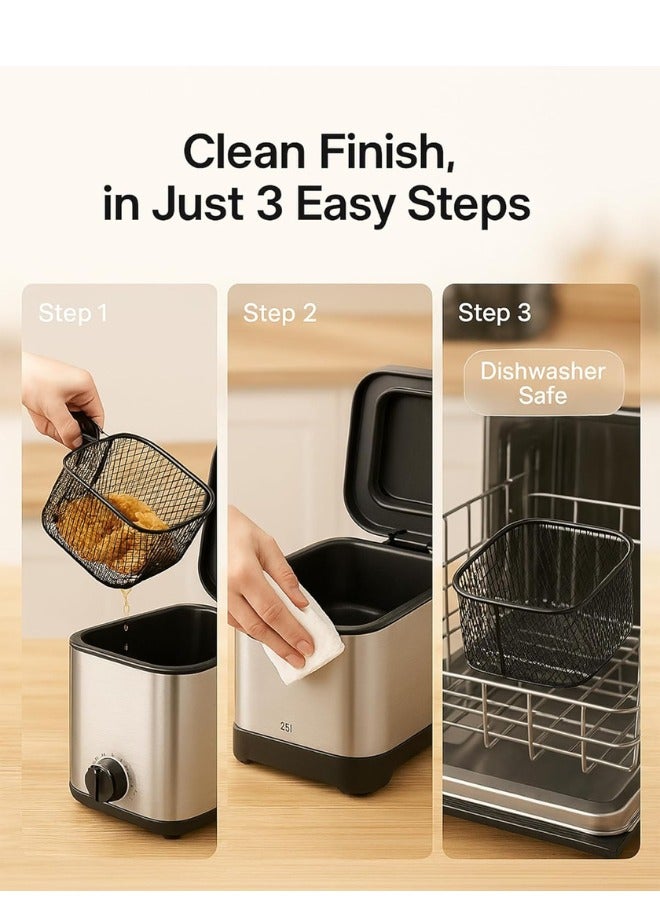 Chase Up 2.5L Visible Lid Deep Fryer for Home Use 1000W Fast Heating Oil Fryer with Adjustable Temperature, Anti-Splatter Design, Stainless Steel Electric Deep Fryer for Chicken, Fries, Snacks, Family Kitchen - Image 3