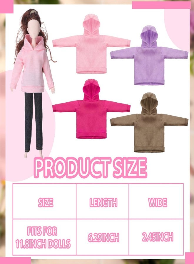Bencailor 4 Pcs Doll Clothes Winter Sweater Hoodie Accessories Cute Hoodie Clothing Set (Pink, Purple, Rose Red, Brown,11.5 Inch Doll) - Image 3