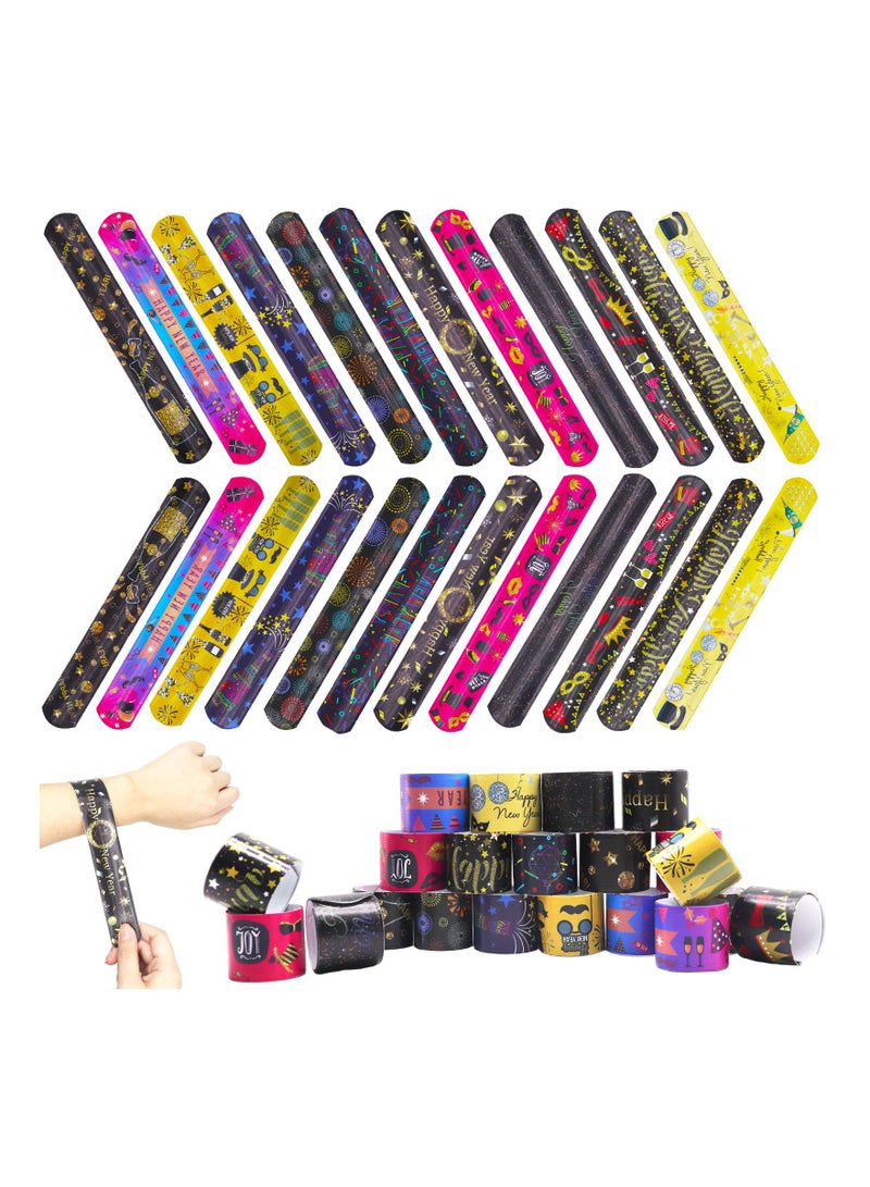 Excefore 24 Pcs Slap Bracelet for Kids Party Bag Fillers, New Year Wristbands Fun Boys and Girls Slap Bands Bulk Vinyl Rolls for Birthday Gift Goodie Bag Flavors School Classroom Little Toys  - Image 1