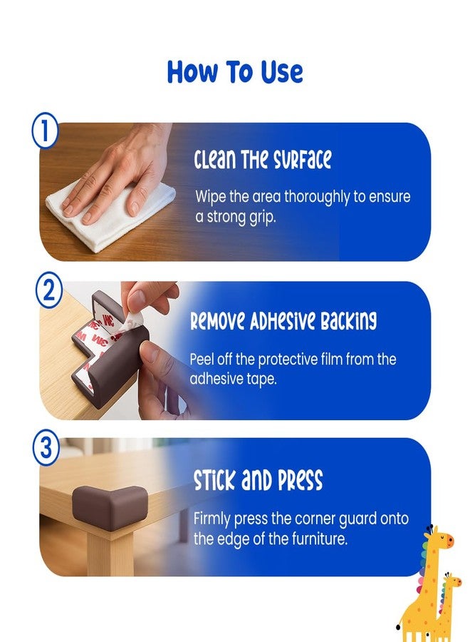 BUMTUM Baby Proofing Corner Guards | 10 Pieces I Pre-Taped Corner Protectors Child Safety Edge Cushion Guards for Sharp Edges of Bed, Table & Furniture (Brown) - Image 4