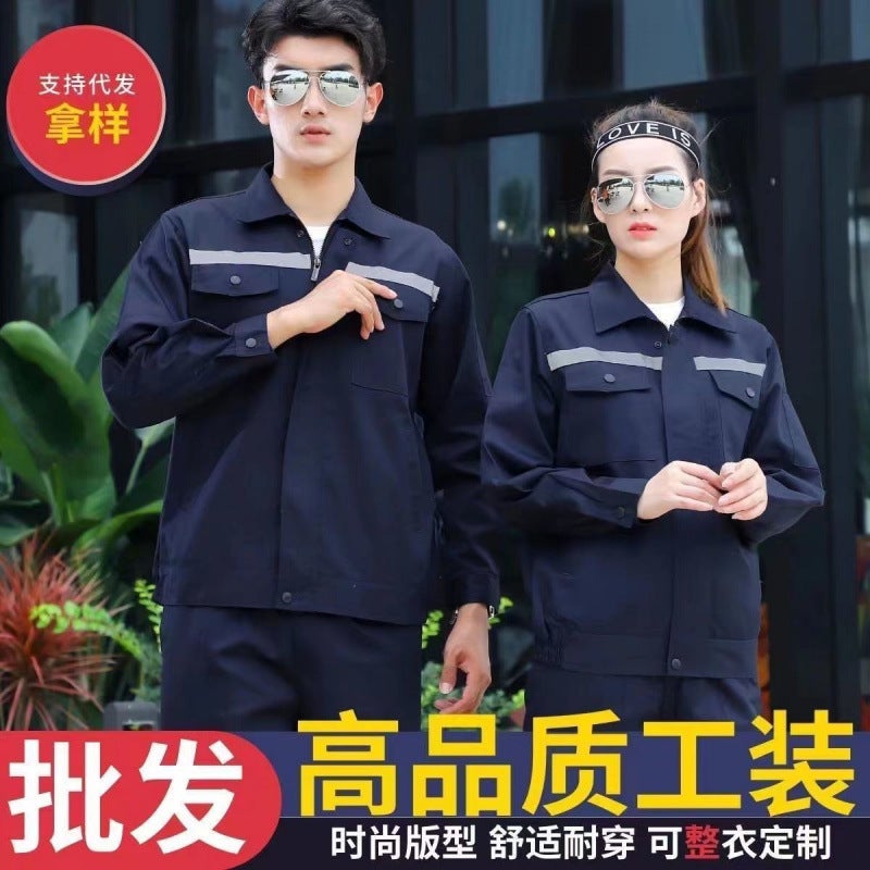 Long-Sleeved Work Clothes Set, Short-Sleeved Workshop Auto Repair Building Cleaning Engineering Tops, Wear-Resistant With Printed Embroidery - Image 4