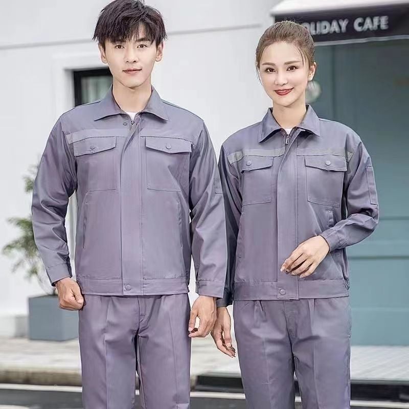 Long-Sleeved Work Clothes Set, Short-Sleeved Workshop Auto Repair Building Cleaning Engineering Tops, Wear-Resistant With Printed Embroidery - Image 1