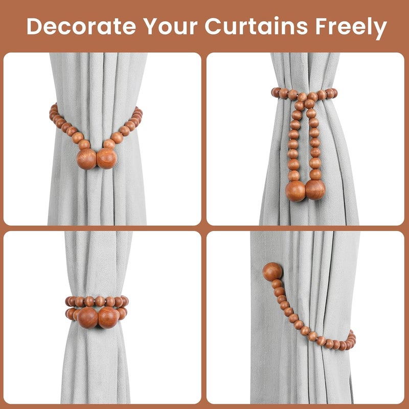 KLOGTSIND Magnetic Curtain Tiebacks, Curtain Tie Backs for Curtains 2 Pack, Wood Bead Curtain Tiebacks, Curtain Holders for Boho Bedroom Decor, Baby Nursery Decor, Farmhouse Decor - Image 4