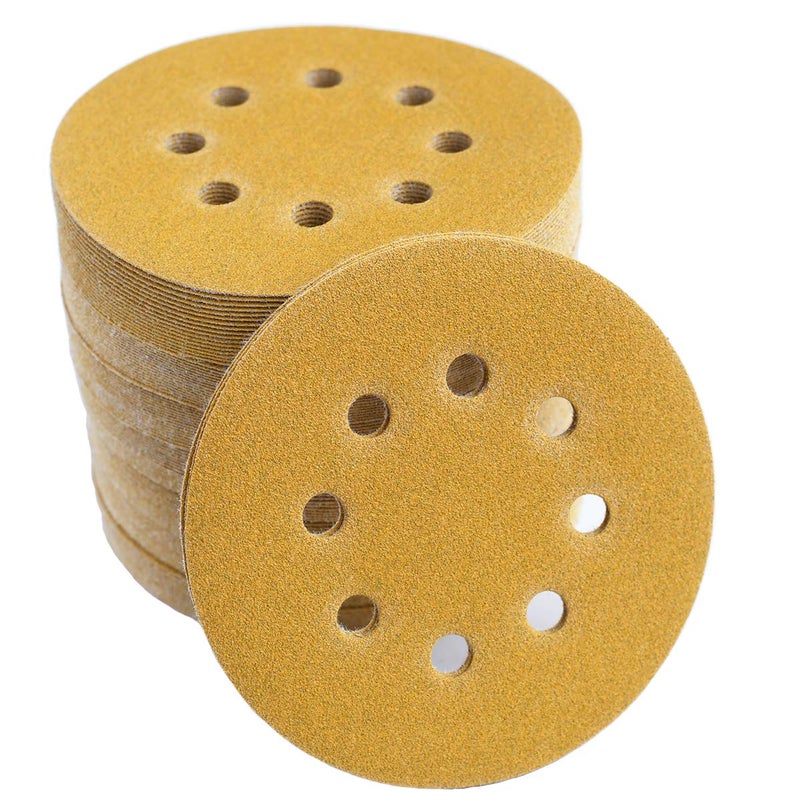 Aiyard 5-Inch 8-Hole Hook and Loop Sanding Discs 120-Grit Random Orbit Sandpaper, 100-Pack - Image 1