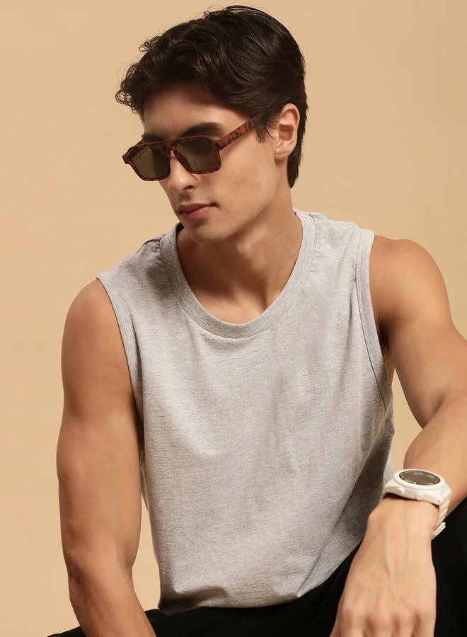ECOLORE Men Grey Crew Neck 100% Cotton Oversized Tank
