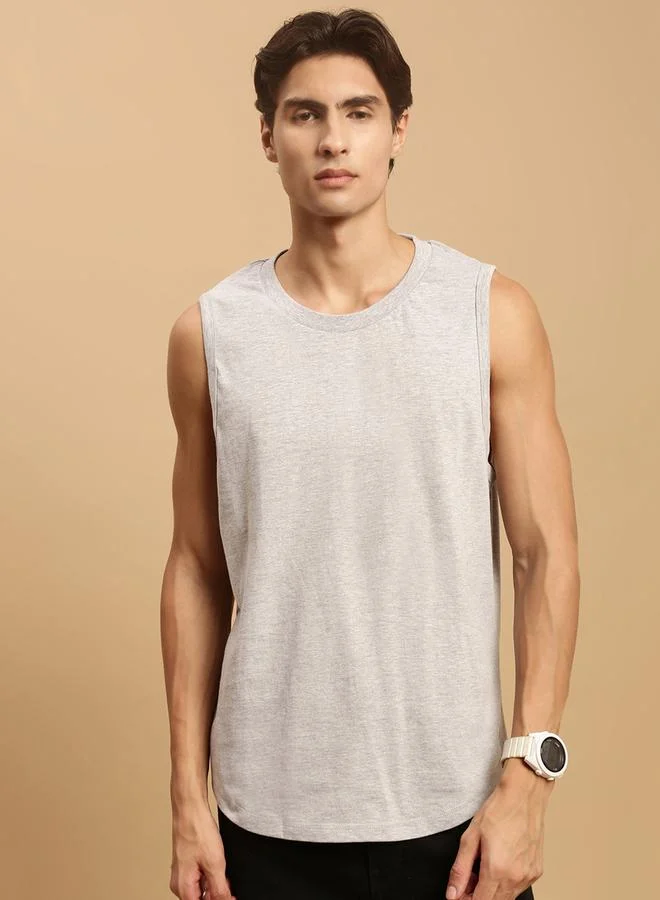 ECOLORE Men Grey Crew Neck 100% Cotton Oversized Tank