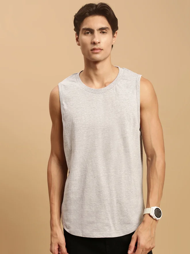 ECOLORE Men Grey Crew Neck 100% Cotton Oversized Tank