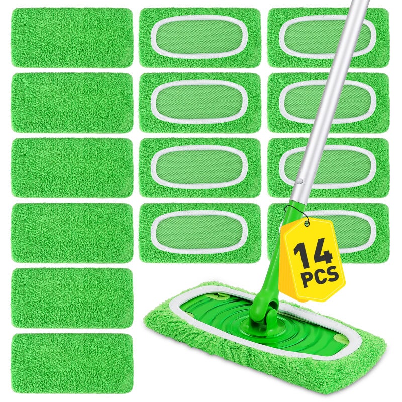 14Pcs Reusable Microfiber Mop Pads Compatible with Sweeper MopsDry Sweeping Cloths Wet Mopping Pads RefillsWashable Mop Pads for Floor Cleaning