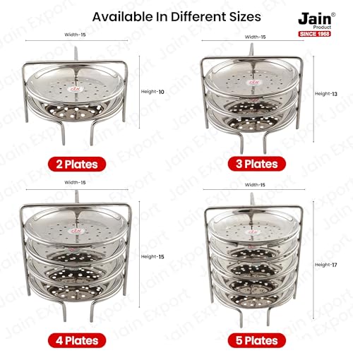 Jain Stainless Steel Idiyappam Stand (Small Size) with 4 Plates | Momos Steamer | Vegetable Steamer Utensil, Pack of 1 - Silver Color - Image 5