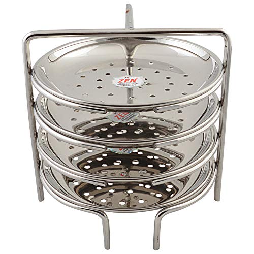 Jain Stainless Steel Idiyappam Stand (Small Size) with 4 Plates | Momos Steamer | Vegetable Steamer Utensil, Pack of 1 - Silver Color - Image 1