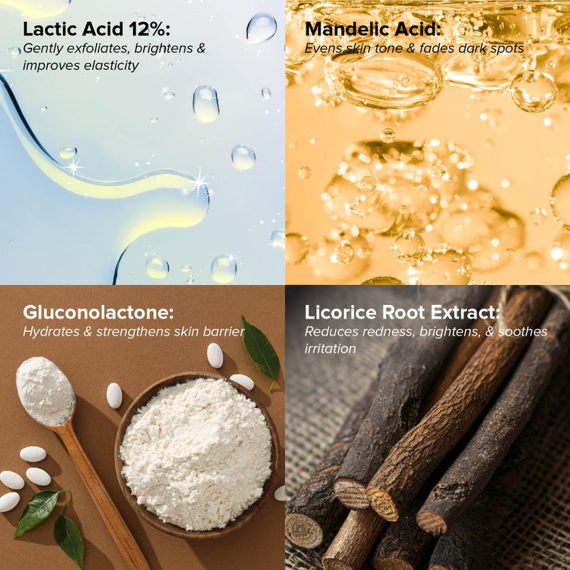 DRMTLGY Lactic Acid 12% Refining Serum for Face - AHA & PHA Exfoliating Face Serum - Dark Spot Serum with Brightening Licorice Root Extract, 1oz - Image 3